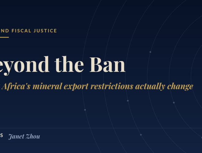 JZ Notes title card reading Beyond the Ban, with the subtitle What Africa's mineral export restrictions actually change, on a navy background.